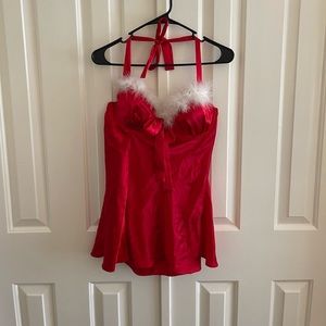 Red and white feather lined lingerie
